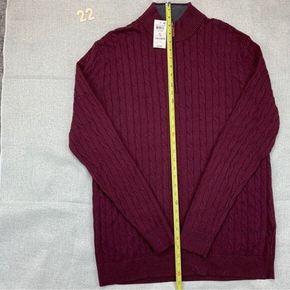 Club Room Mens Cable-Knit Quarter-Zip Cotton Sweater Red Plum XL - Picture 5 of 10